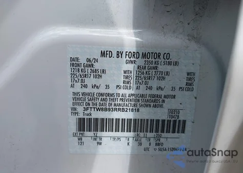 2024 Ford Maverick Xl z USA, uszkodzony, nr VIN 3FTTW8B93RRB21818